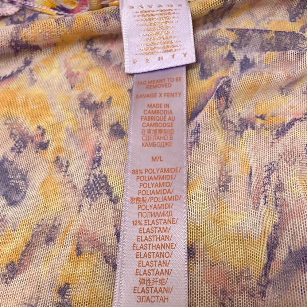 Savage X Fenty Sheer Kimono Robe, Lace Up Back, Yellow & Purple, Womens M /L - Picture 2 of 7